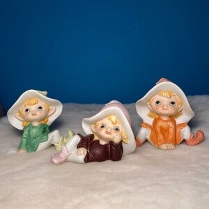Homco Ceramic Elf Figurines Set of 3